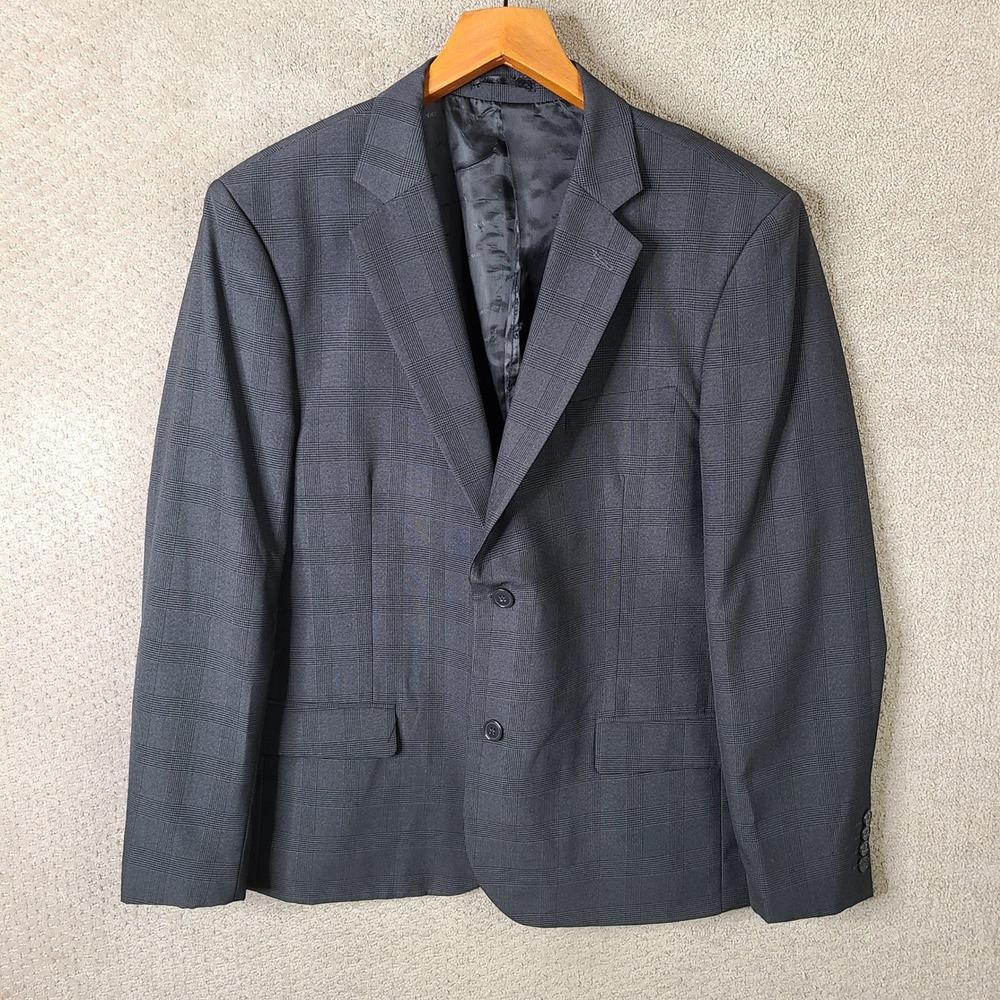 Victorio Couture Jacket Mens 44R (Short) Gray Plaid Tailored Fit Blazer 2 Button